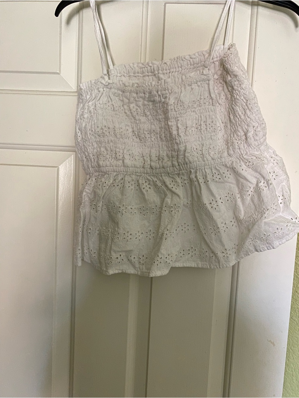 White Eyelet Smocked Tiered Shirt- Women